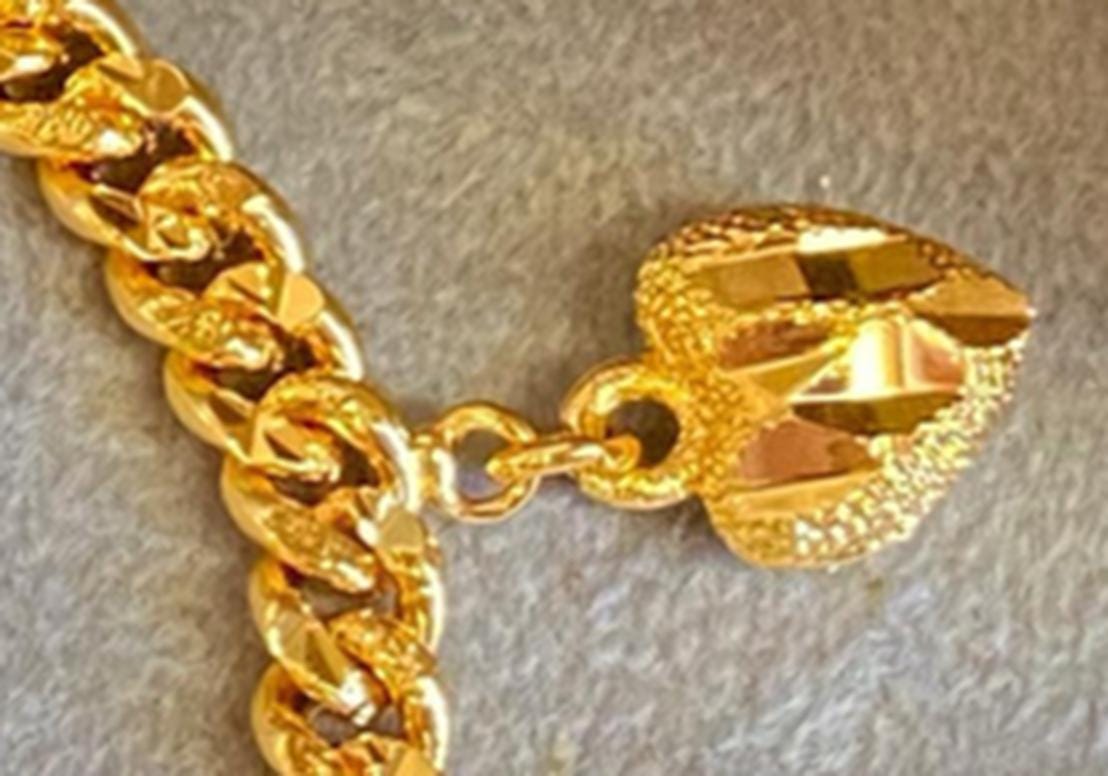 Gold Plated Heart Charm Bracelet: Chunky Chain Statement Jewelry