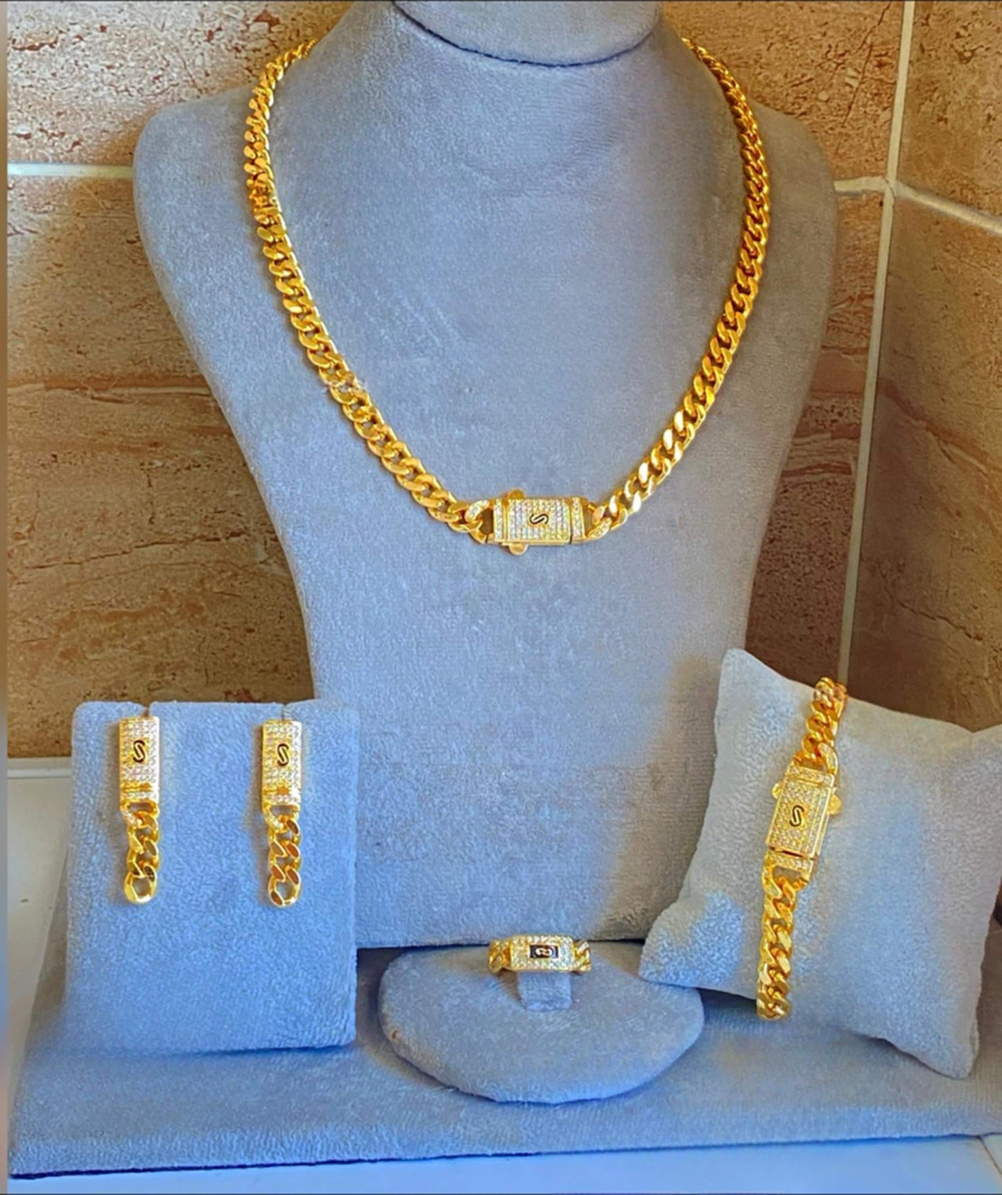 Gold Plated Jewelry Set: Monaco Necklace, Bracelet, Earrings & Ring