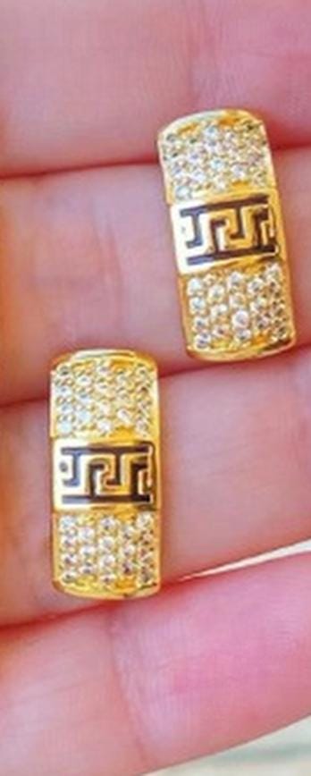 Gold-Plated Greek Key Jewelry Set: Pave Crystal Necklace, Bracelet, Earrings & Ring