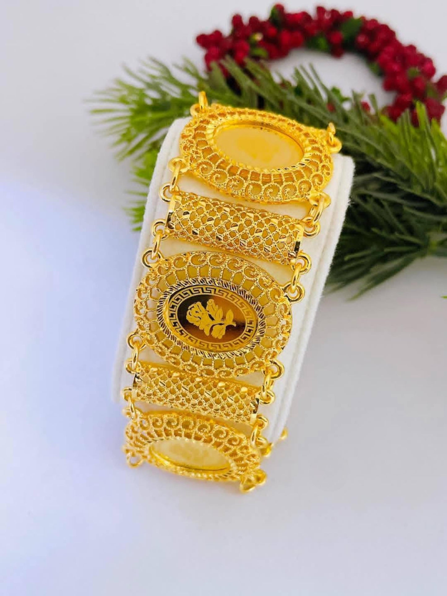 Luxury Gold Plated Wide Bracelet Statement Jewelry Gift