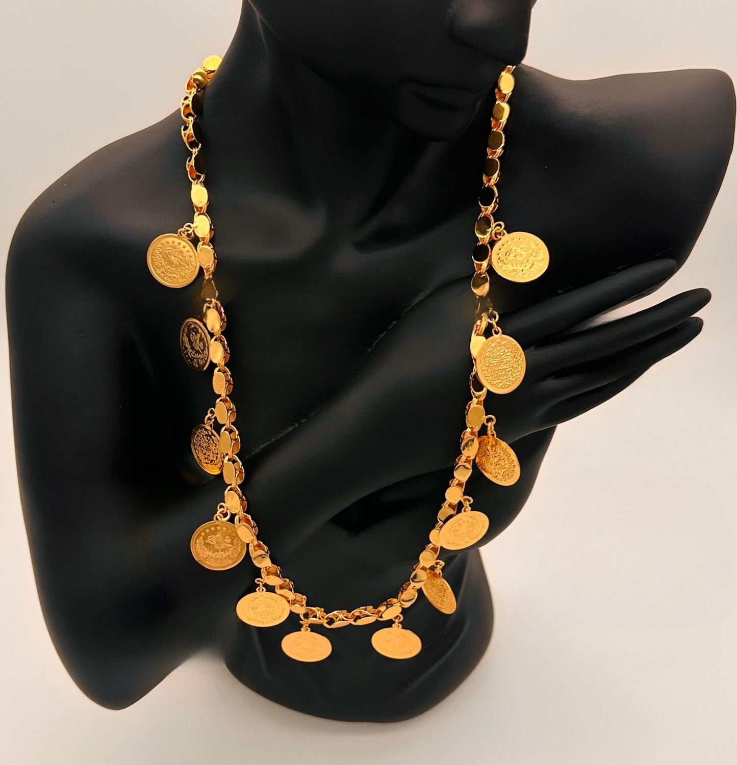 Regal Ottoman-Inspired Gold-Plated Coin Jewelry Set – Necklace, Bracelet, Earrings & Ring