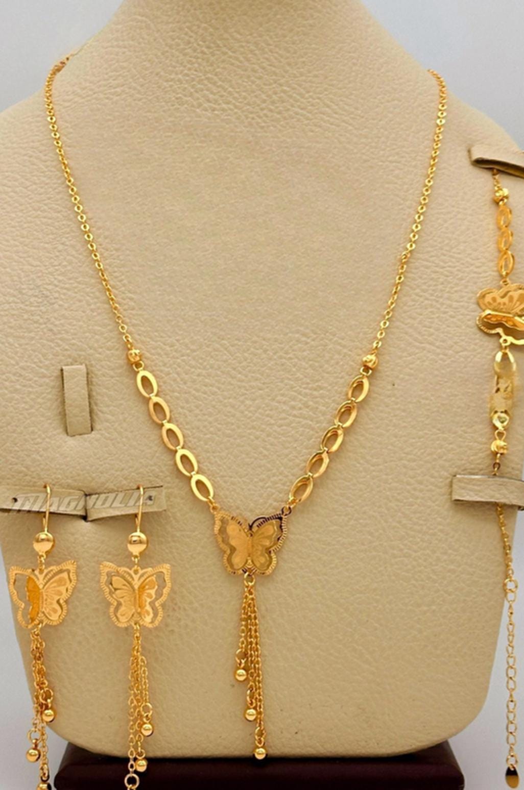 Gold-Plated Butterfly Jewelry Set: Necklace, Bracelet & Earrings