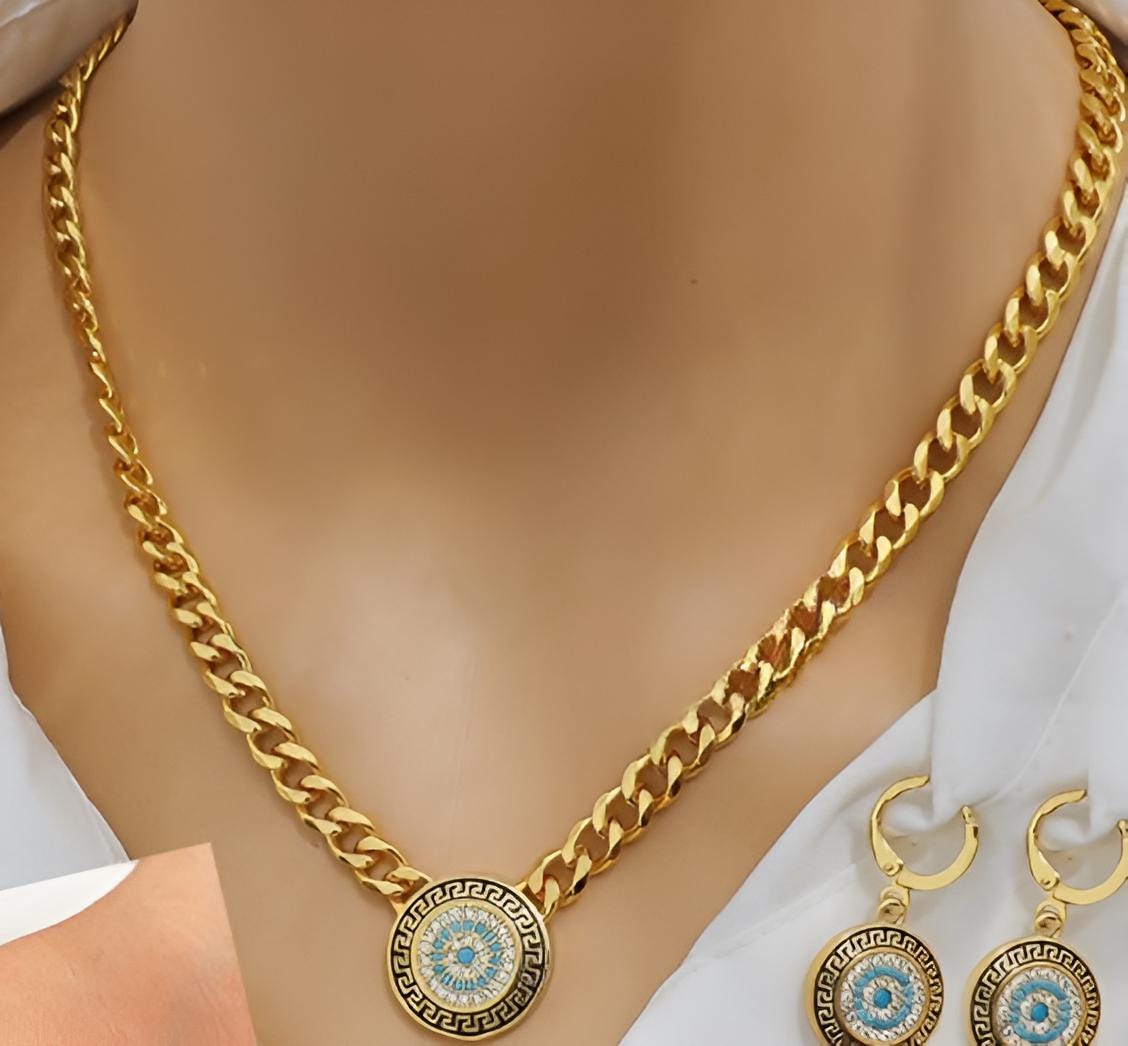 Gold-Plated Blue Eye Jewelry Set – Necklace, Bracelet & Earrings