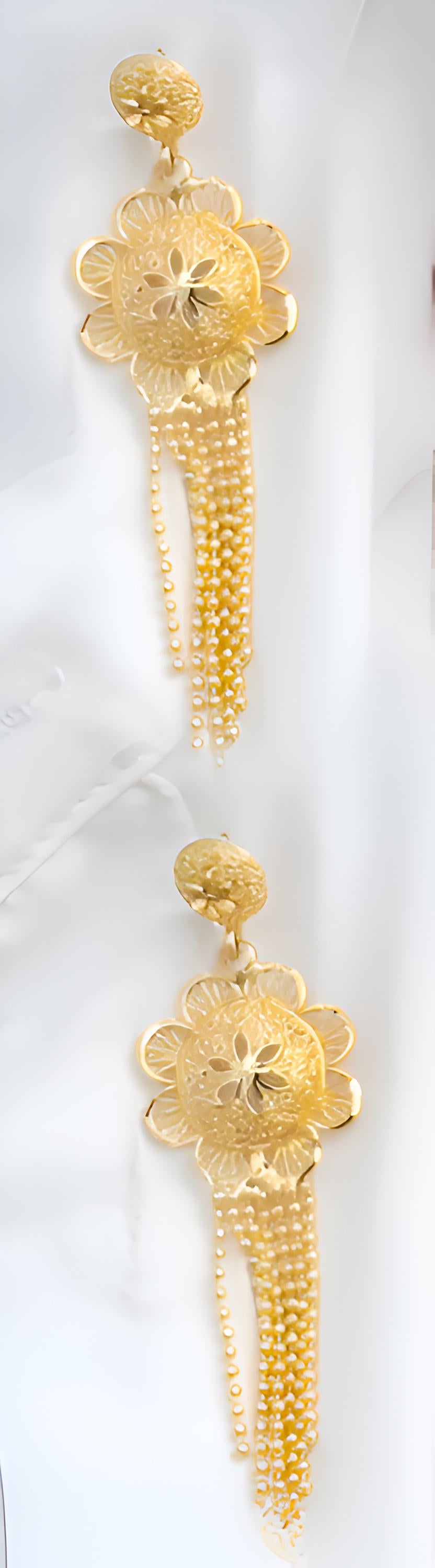 Gold-Plated Bridal Jewelry Set – Floral Necklace & Statement Earrings