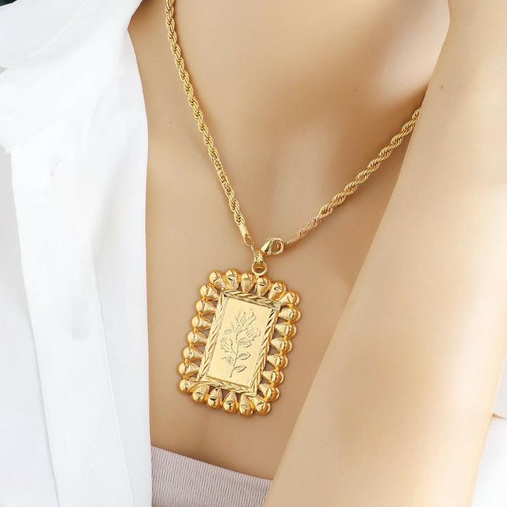 Elegant Gold-Plated Flower Frame Jewelry Set | Turkish Design Necklace, Bracelet, Earrings & Ring for Women
