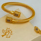Gold-Plated Twisted Cable Cuff Bracelet & Adjustable Ring Set – Pave Stone Jewelry