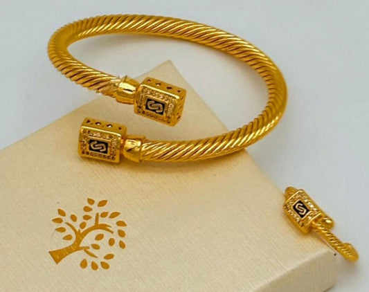Gold-Plated Twisted Cable Cuff Bracelet & Adjustable Ring Set – Pave Stone Jewelry