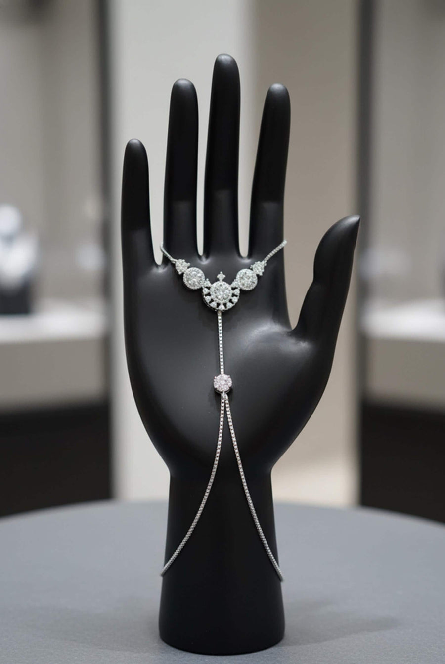 Luxury Silver Hand Chain Bracelet Elegant Bridal Slave Jewelry