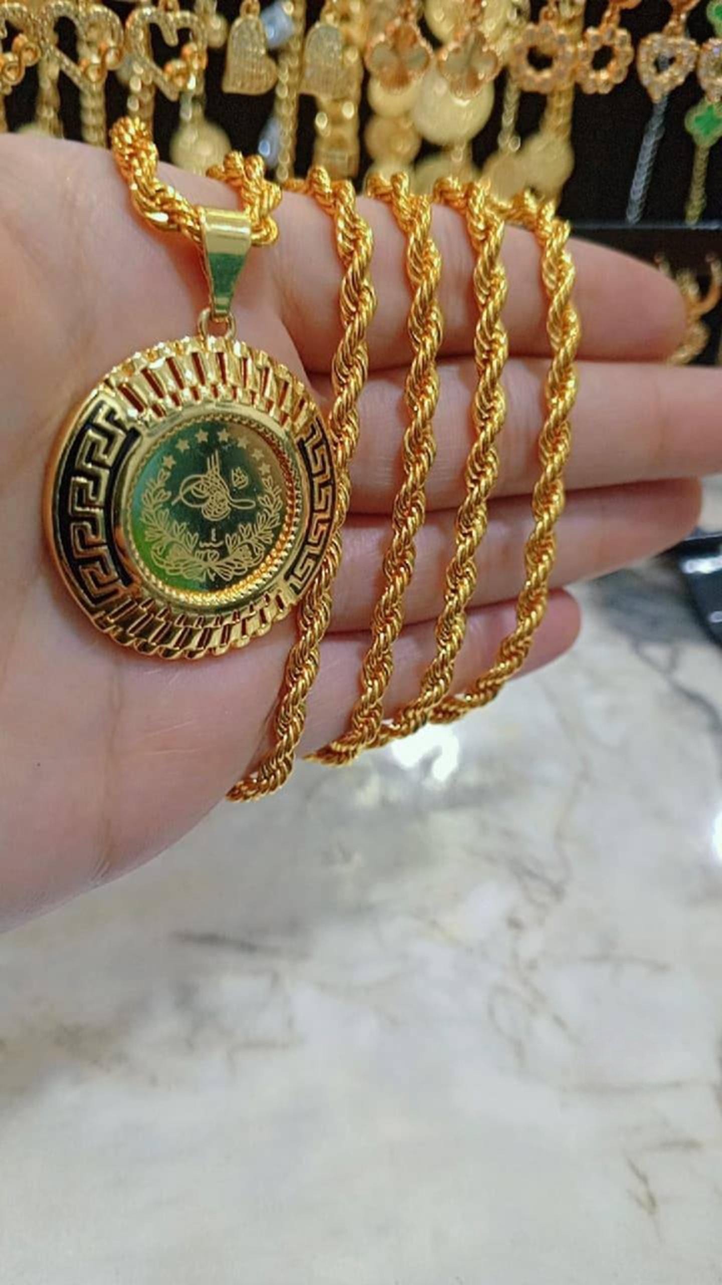 Luxury Gold Plated Rope Chain Pendant Necklace