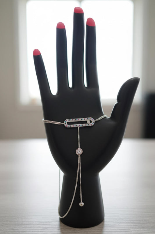 Luxury Colorful Sliding Stone Hand Harness • Rainbow Crystal Move Slave Bracelet Ring