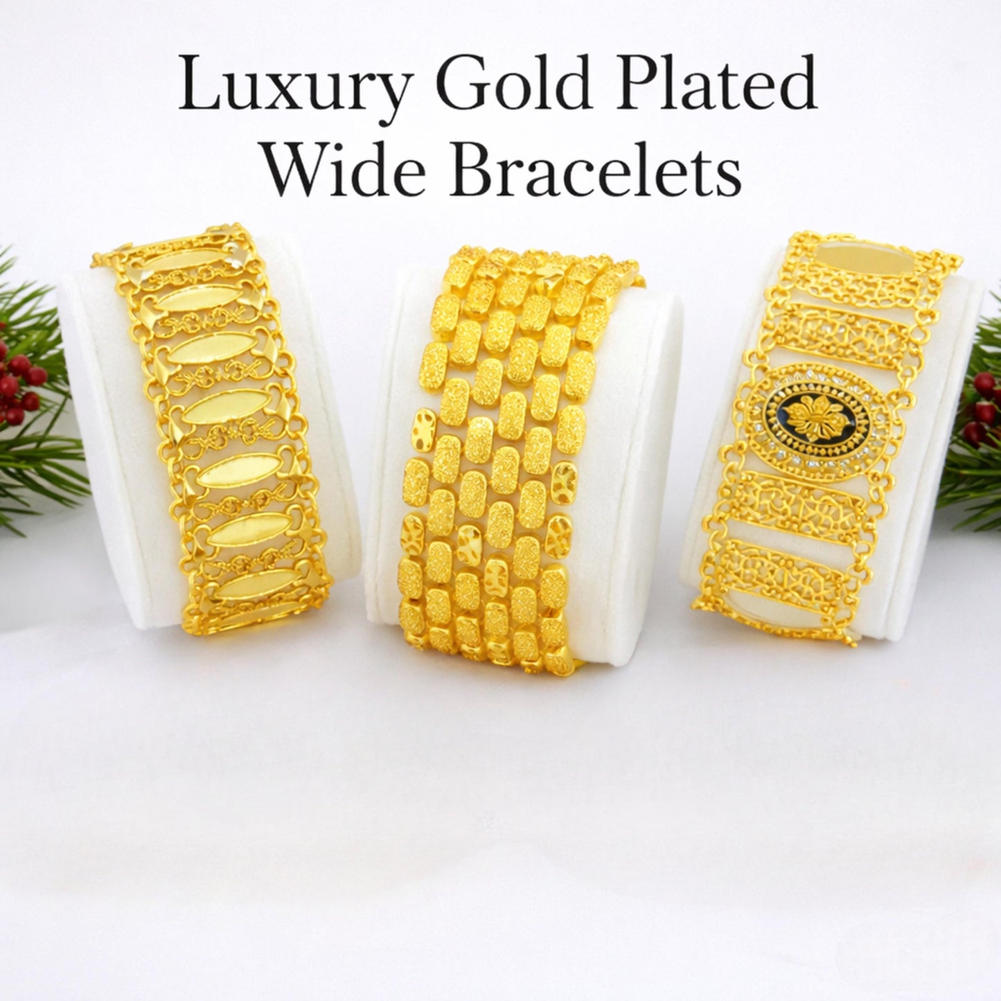 Luxury Gold Plated Wide Bracelet Vintage Ottoman Style
