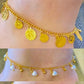 Gold-Plated Anklet Set – Adjustable Coin, Pearl & Crystal Charms Foot Jewelry