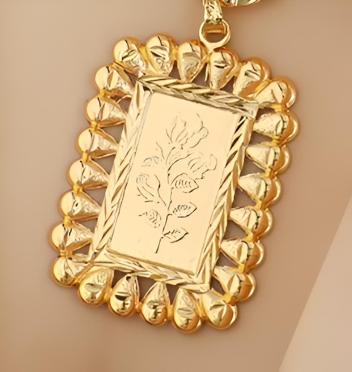 Elegant Gold-Plated Flower Frame Jewelry Set | Turkish Design Necklace, Bracelet, Earrings & Ring for Women