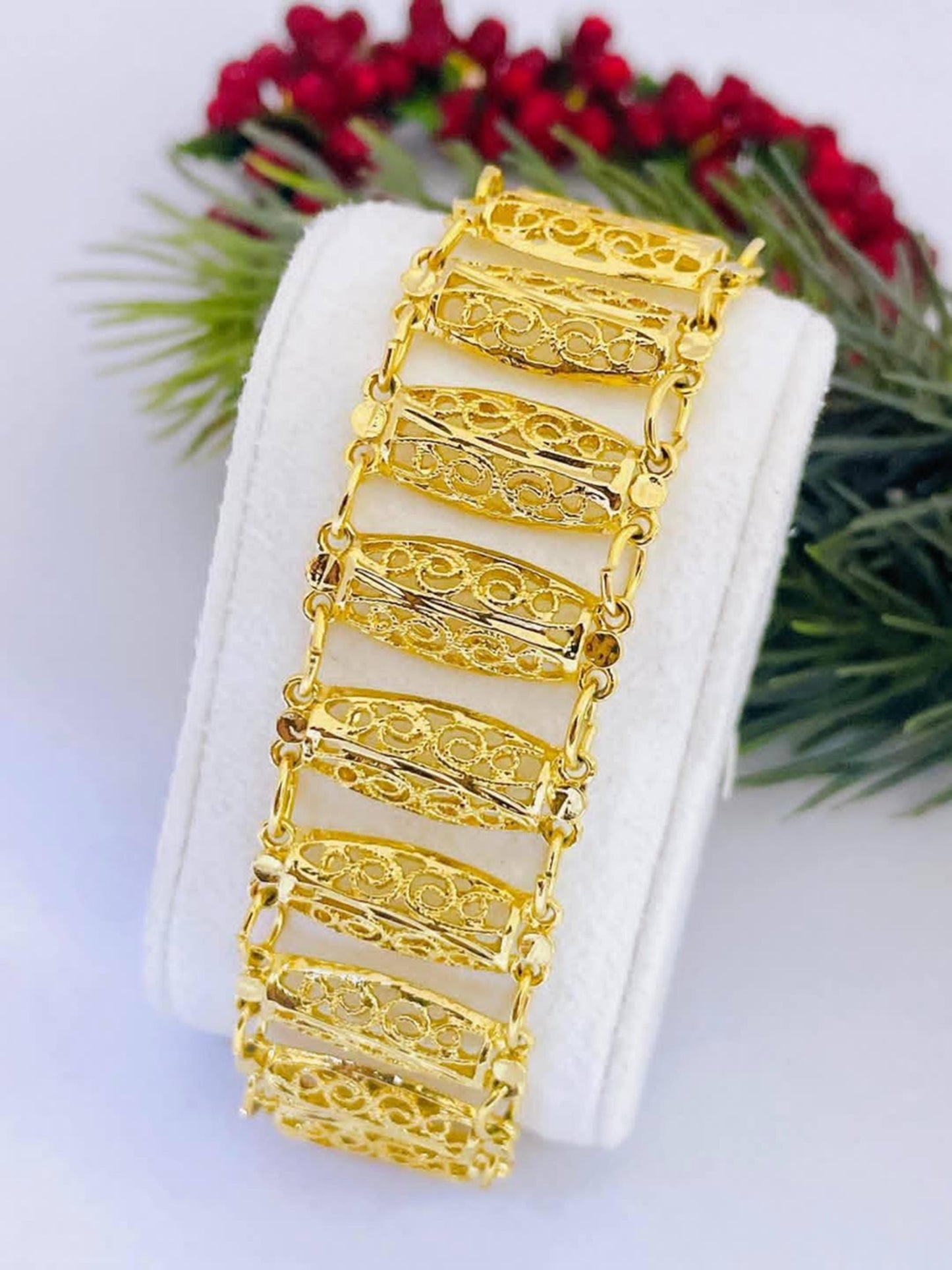 Luxury Gold Plated Wide Bracelet Statement Jewelry Gift