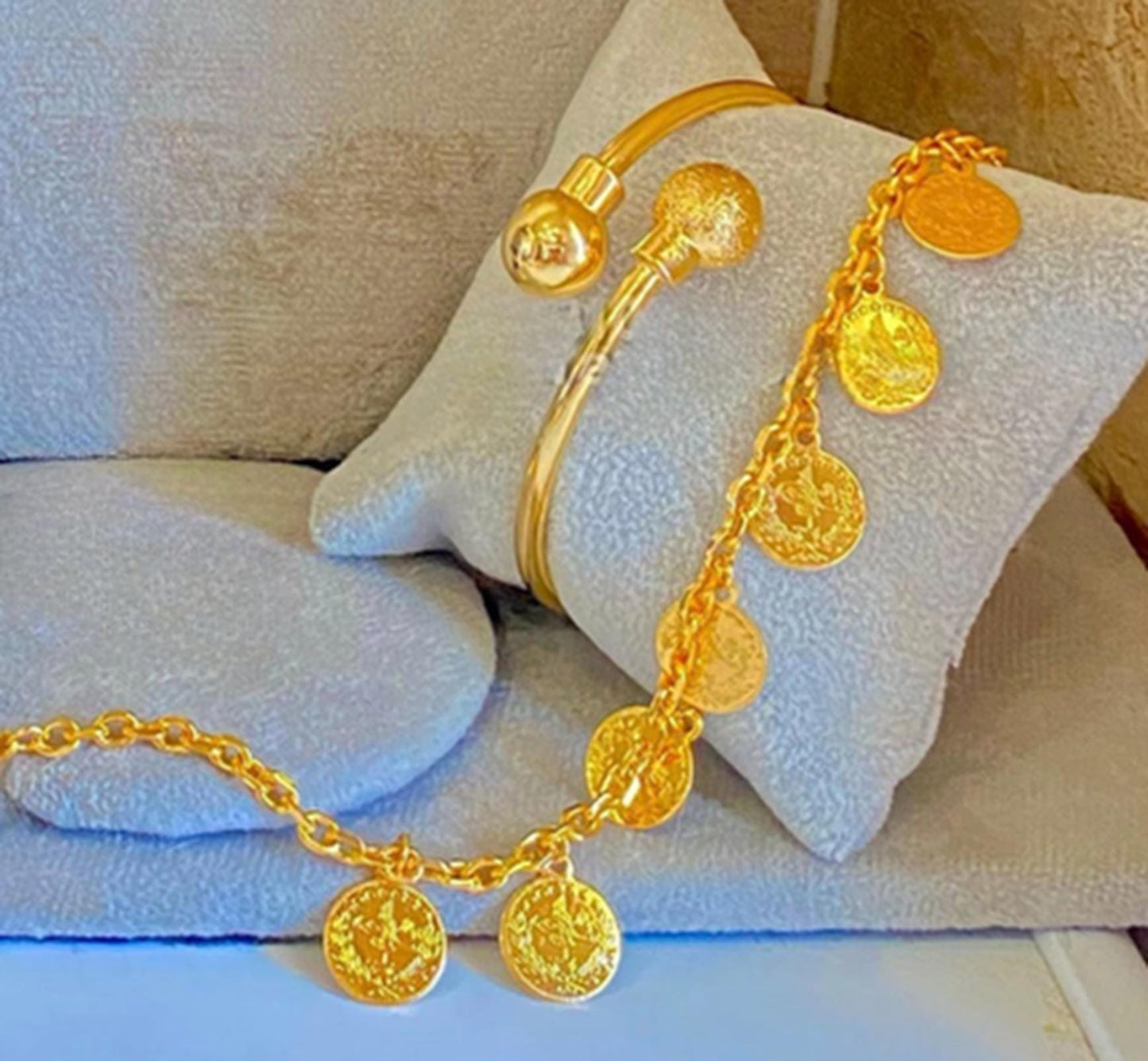 Gold-Plated Ottoman Coin Jewelry Set – Complete 6-Piece Turkish Style Jewelry Collection