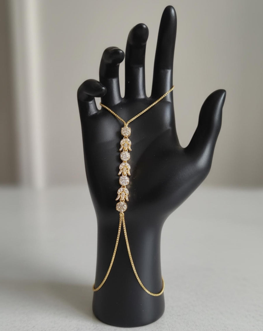 Luxury Silver Pear Drop Hand Harness • Sparkling Crystal Halo Slave Bracelet Ring