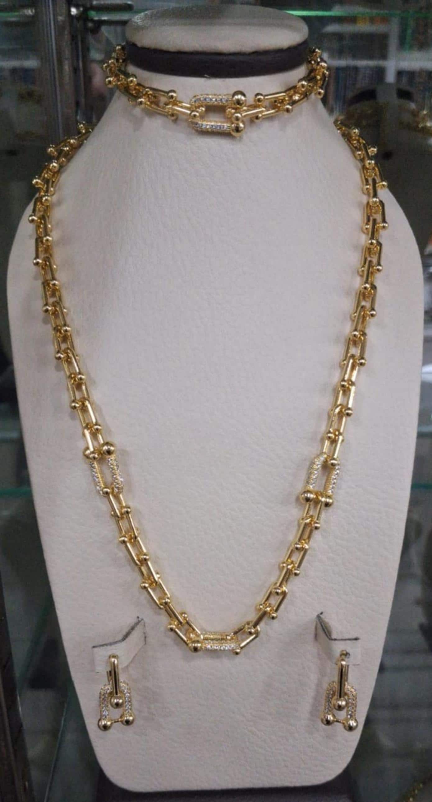 Gold Plated Paperclip Chain Jewelry Set Luxury