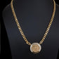 Luxury Gold Plated Coin Jewelry Set • Crystal Medallion Necklace & Earrings • 4Pcs