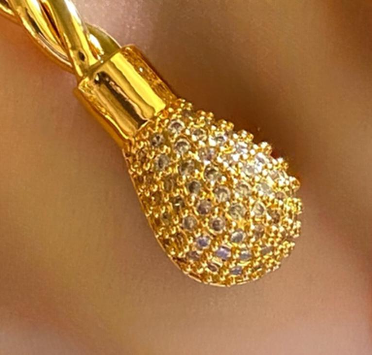 Gold-Plated Crystal Pavé Cable Bracelet Set – 2-Piece Adjustable Twisted Bangles