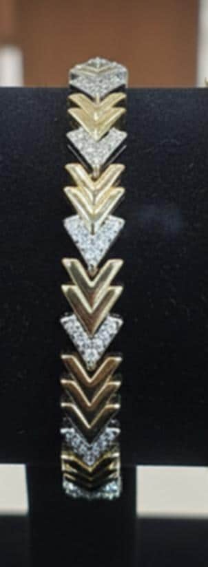 Elegant Two-Tone Chevron & Geometric Bracelet Set • Chic Sparkly Crystal Wristwear