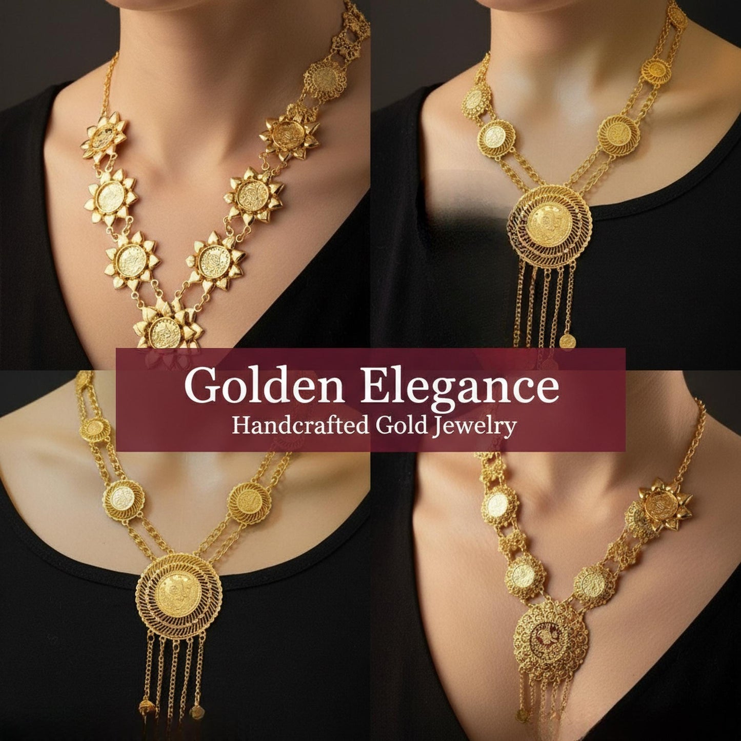 Luxury Gold Plated Ottoman Coin Statement Necklace