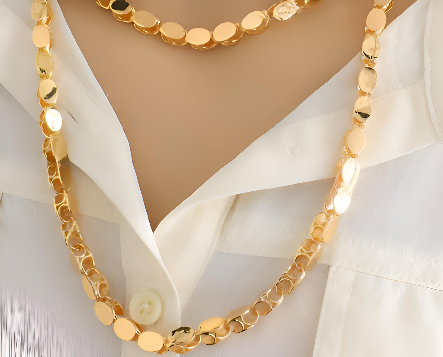 Gold-Plated Elegant Long Chain (حلبي) Necklace – 1 Meter – Luxurious Oval Links for Women