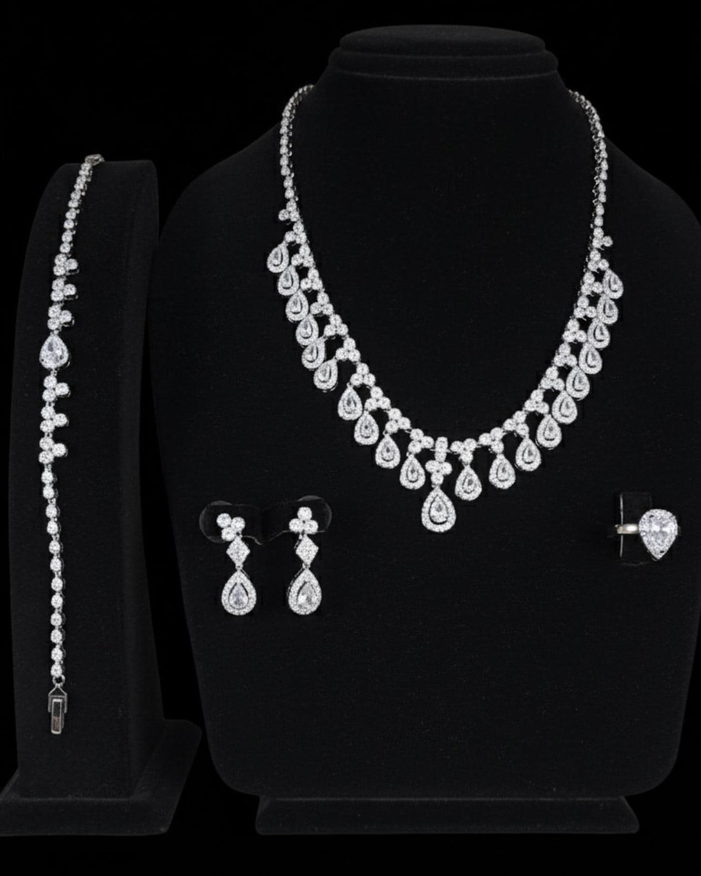 Luxury Silver Teardrop Jewelry Set Bridal Wedding Statement Gift