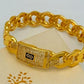 Gold-Plated Cuban Link Monaco Bracelet & Adjustable Ring Set – Sparkling Pave Stone Jewelry