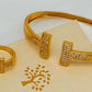 Gold-Plated Open Cuff Bracelet & Adjustable Ring Set – Pave Stone Jewelry for Women