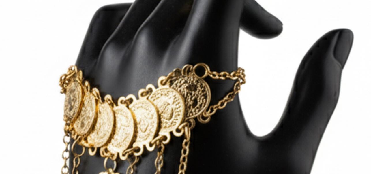 Gold Plated Hand Chain Bracelet Ottoman Coin Slave Bracelet Boho Jewelry