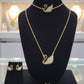Gold Plated Swan Jewelry Set Crystal Necklace Earrings Ring Elegant Gift