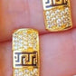 Gold-Plated Greek Key Jewelry Set: Pave Crystal Necklace, Bracelet, Earrings & Ring