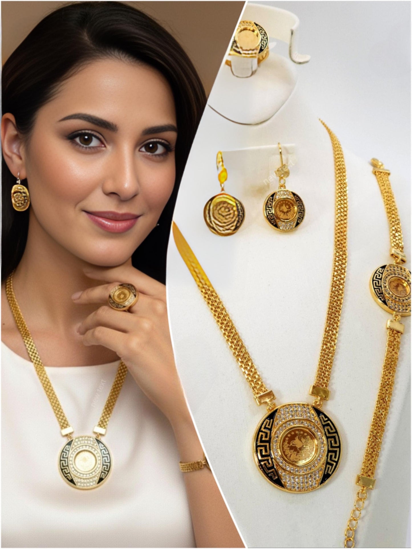Luxury Gold Plated Greek Coin Jewelry Set