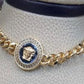 Gold Plated Cuban Chain Jewelry Set Greek Medallion Necklace Choker Earrings