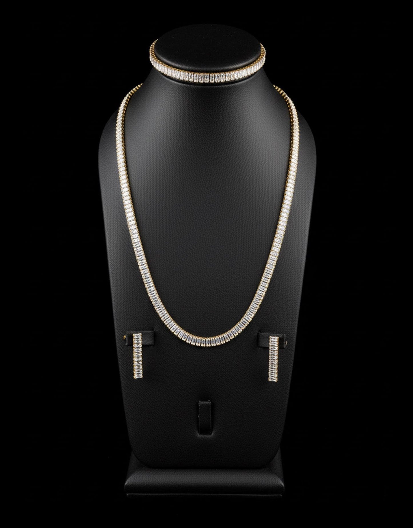 Luxury Gold Plated Geometric Square Jewelry Set • Crystal Greek Key Design • 3Pcs