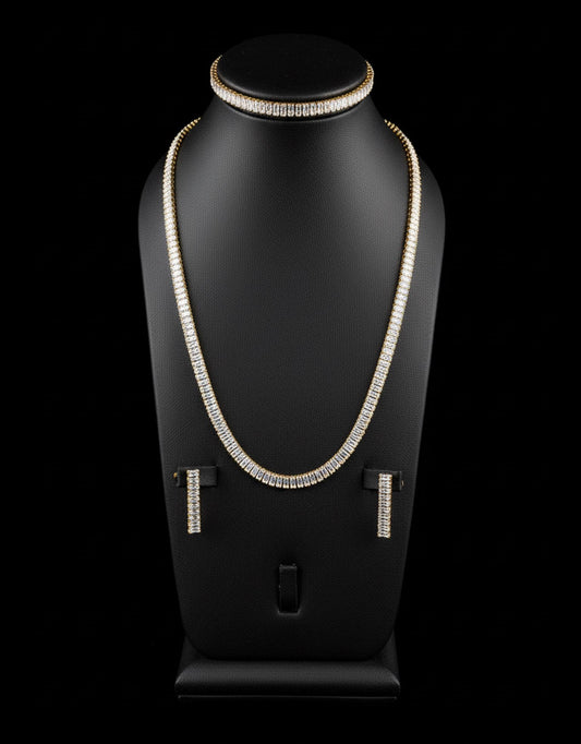 Luxury Gold Plated Geometric Square Jewelry Set • Crystal Greek Key Design • 3Pcs