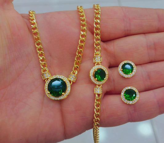 Gold-Plated Arabic Bridal Jewelry Set – 4-Piece Necklace, Earrings, Bracelet & Ring