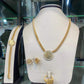 Gold Plated Coin Pendant Jewelry Set Cuban Chain Necklace Bracelet Earrings Ring