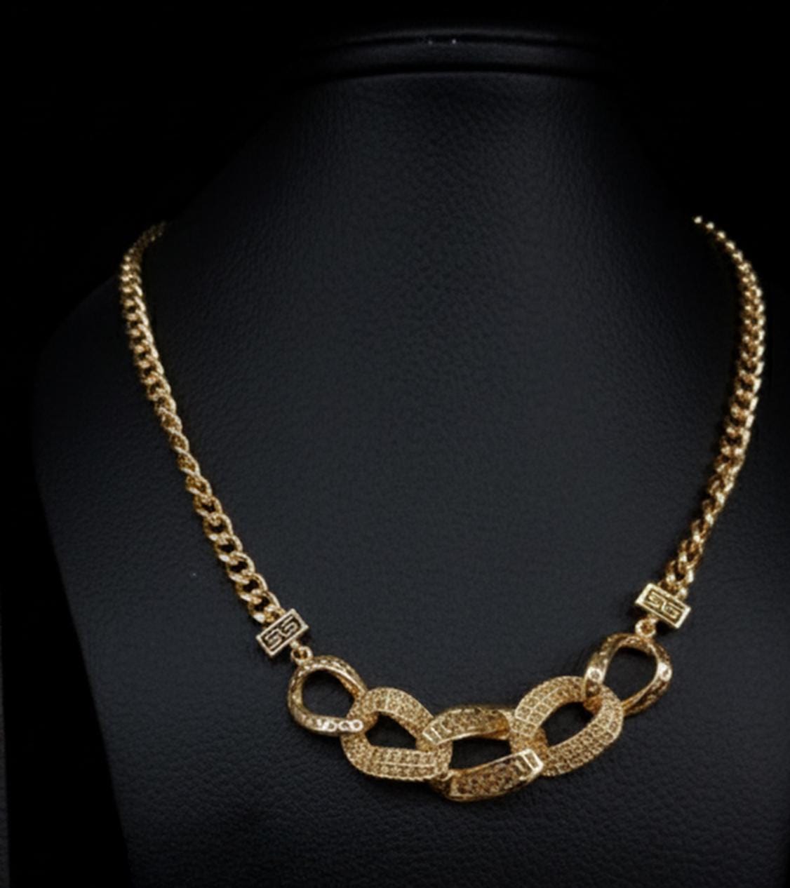 Luxury Gold Plated Chunky Link Jewelry Set • Textured Statement Necklace & Earrings