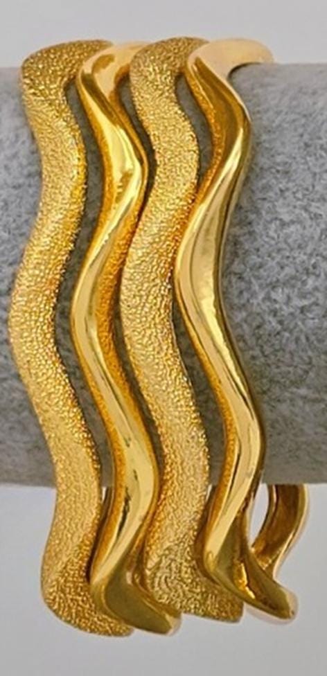 Gold Plated Bangle Bracelet Set Textured Stackable Jewelry