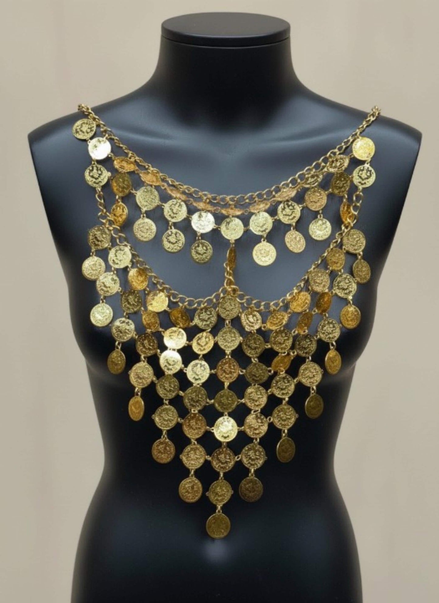 Gold Plated Coin Face Chain Festival Jewelry Ottoman Style Statement Necklace