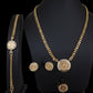Luxury Gold Plated Coin Jewelry Set • Crystal Medallion Necklace & Earrings • 4Pcs