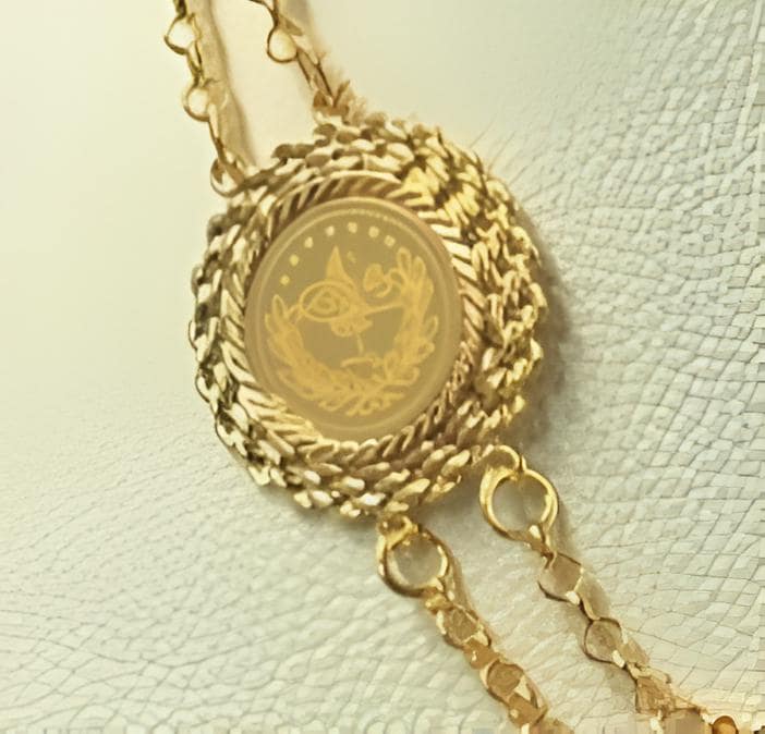 Gold-Plated Ottoman Medallion Necklace Set | Turkish Lira Coin Pendant Jewelry | Traditional Heritage Gift