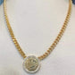 Gold Plated Coin Pendant Jewelry Set Cuban Chain Necklace Bracelet Earrings Ring