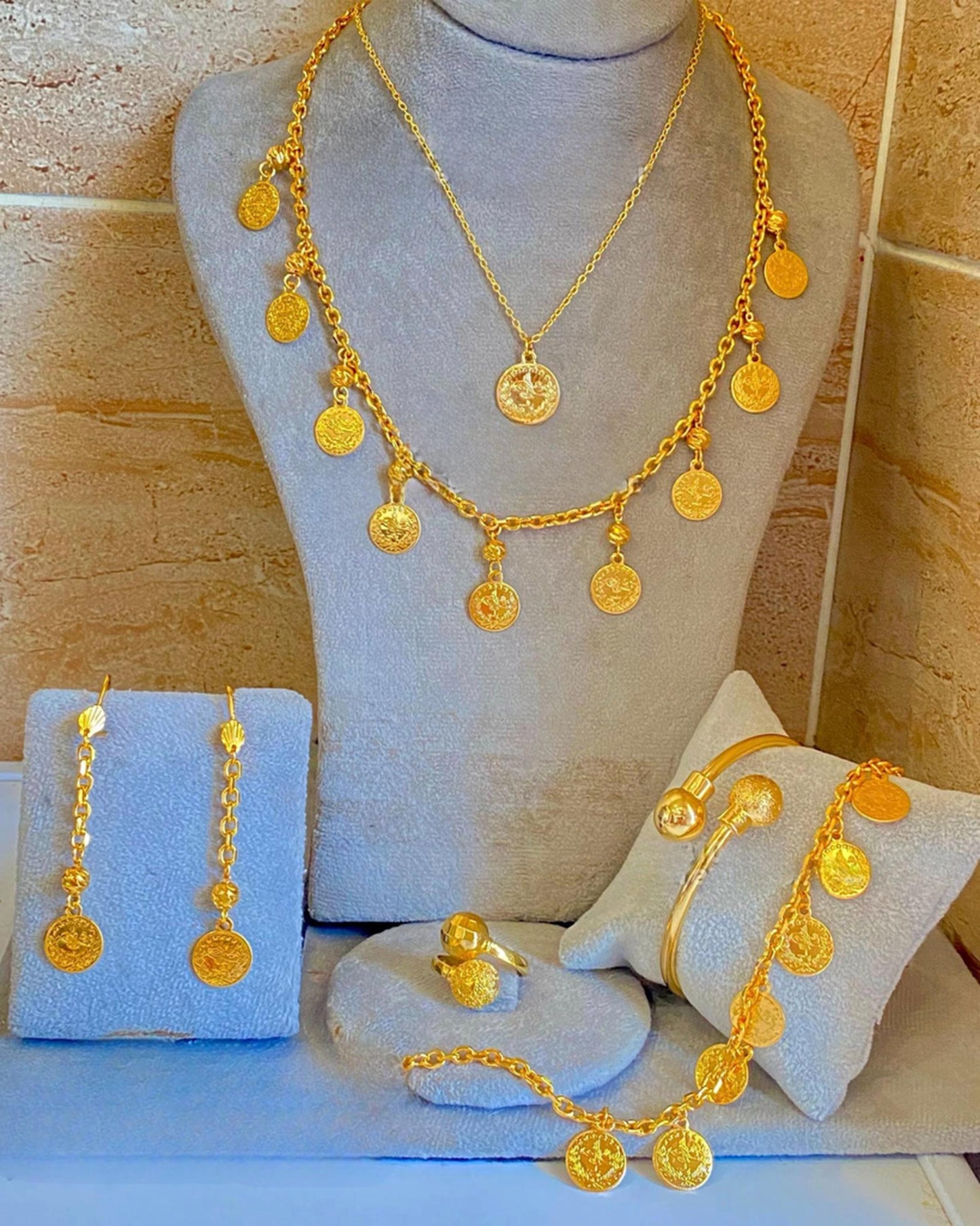 Gold-Plated Ottoman Coin Jewelry Set – Complete 6-Piece Turkish Style Jewelry Collection
