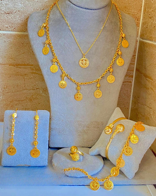Gold-Plated Ottoman Coin Jewelry Set – Complete 6-Piece Turkish Style Jewelry Collection
