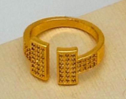 Gold-Plated Open Cuff Bracelet & Adjustable Ring Set – Pave Stone Jewelry for Women