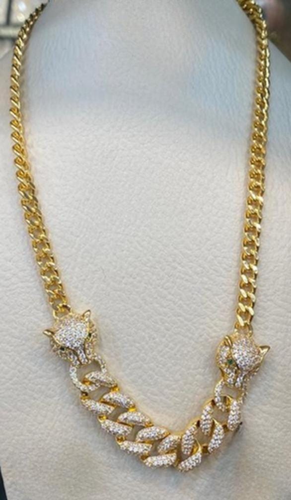 Gold Plated Panther Cuban Chain Jewelry Set Luxury Necklace Choker Earrings Ring