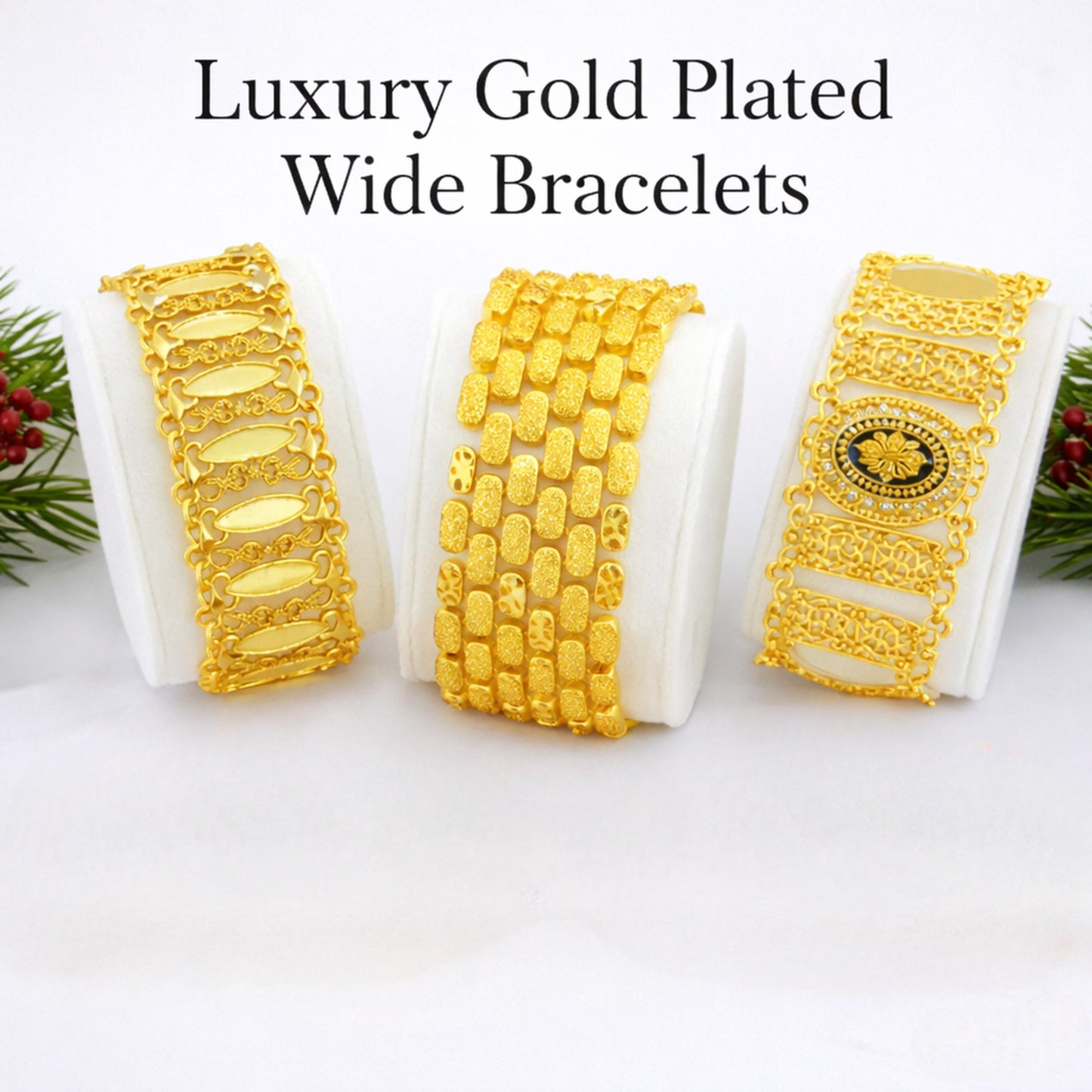 Luxury Gold Plated Wide Bracelet Statement Jewelry Gift