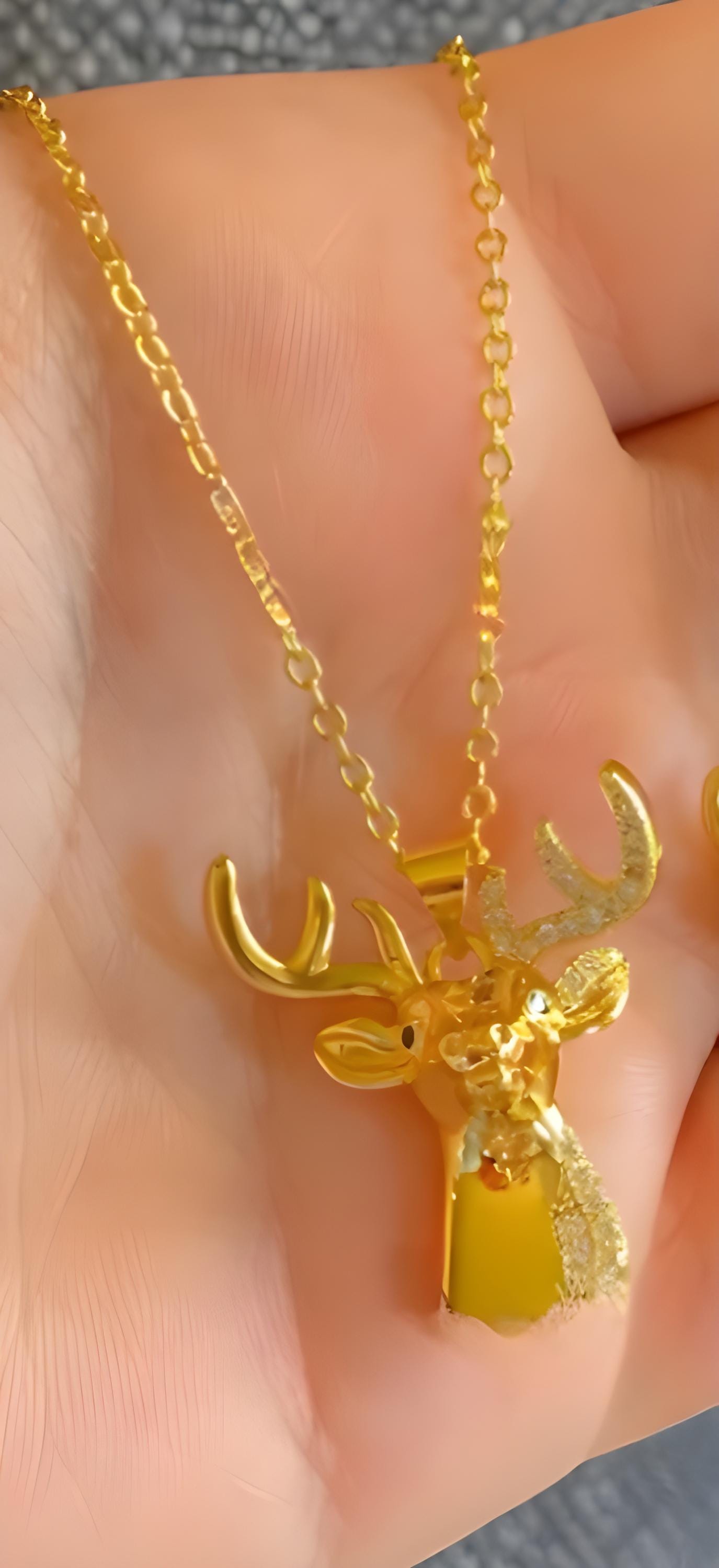 Gold-Plated Deer Jewelry Set – Animal Inspired Necklace, Earrings & Bracelet with CZ Stones